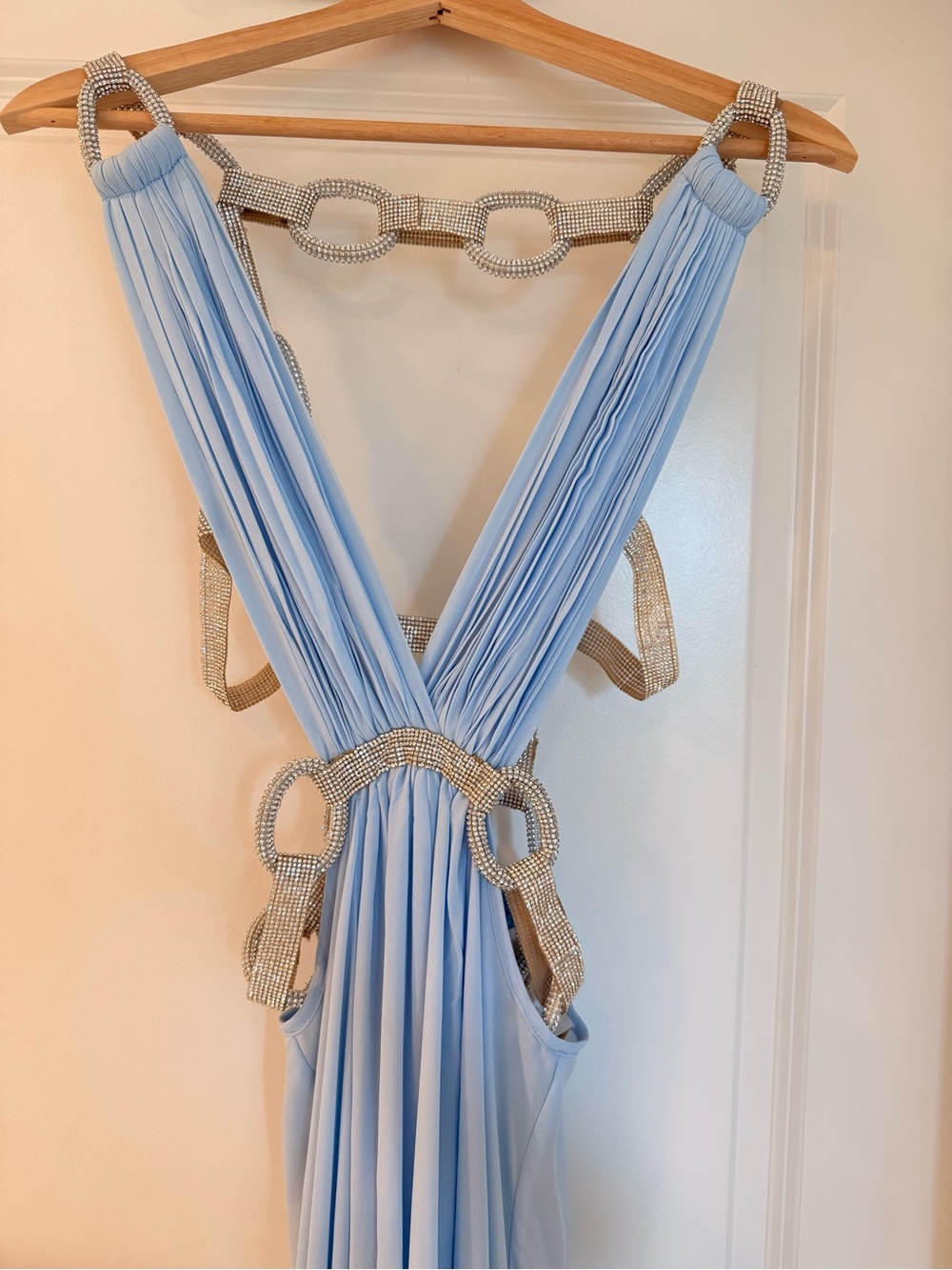 NEW Bronx and Banco Brielle Powder Blue Diamond Gown Elegant Plunge Cutout dress - Picture 12 of 17